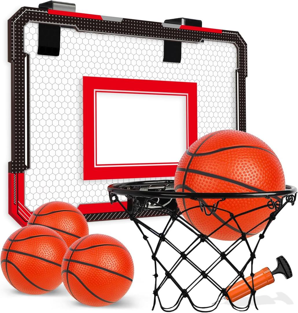 TOY Life Basketball Hoop Indoor for Kids Over The Door Room Office Mini Hoop Basketball Hoop Indoor Kids Teens Adults Basketball Toy Basketball Goal with 4 Balls