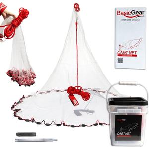 BasicGear Cast Net | 3ft-12ft Radius, 3/8 or 1/4 inch Mesh for Freshwater and Saltwater Bait Fish| Professional Grade and Upgraded Material | Throw Style