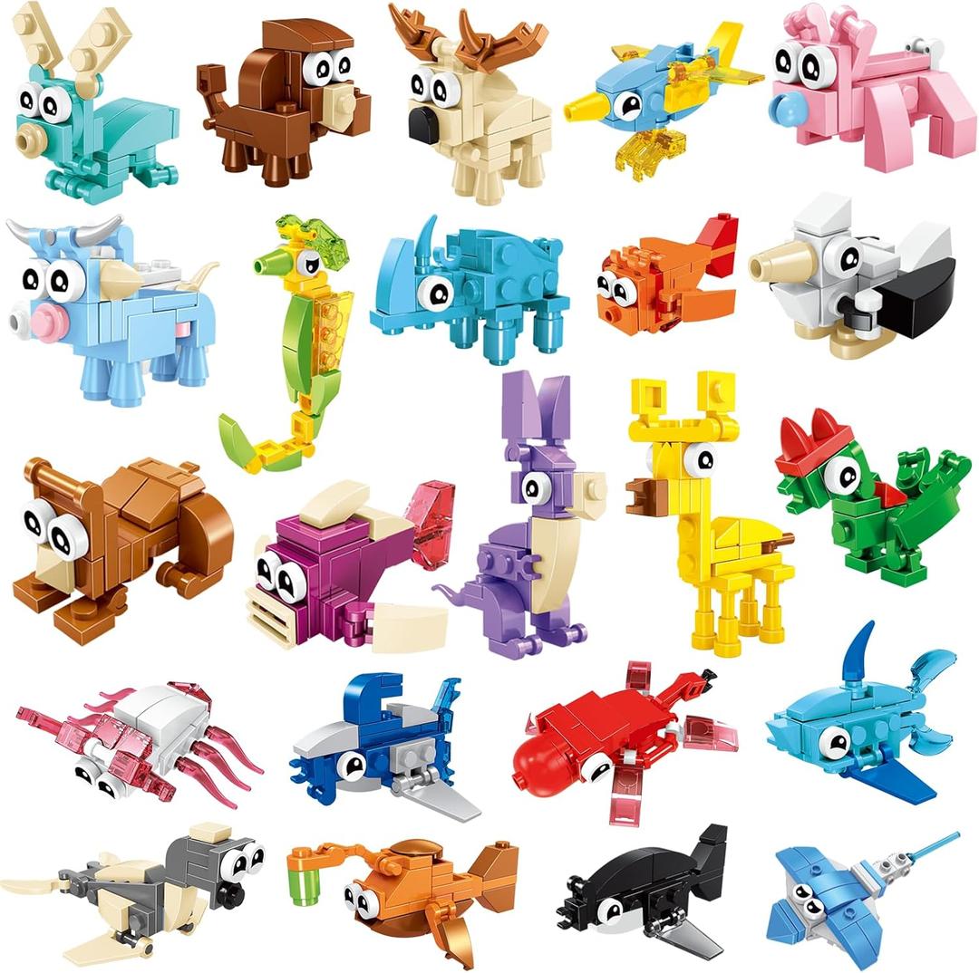 Party Favors for Kids - 24 Pack Animals Building Blocks for Goodie Bags Stocking Stuffers Classroom Prizes Birthday Gifts Toy Building Sets for Kids 6-12yrs