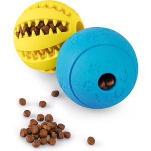 HIPPIH Dog Puzzle Toys 2 Pack, Dog Enrichment Toys for Large Dogs & Small Dogs, Puppy Balls for Treat Dispensing, Durable Balls for Teeth Cleaning/IQ Training/Chewing (3.14inch+2.75inch, blue+yellow)
