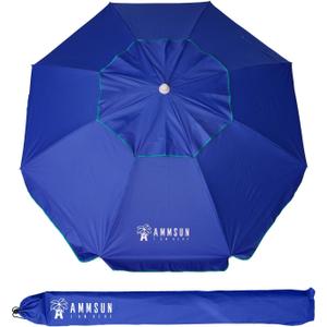 AMMSUN 6.5 ft Heavy Duty Beach Umbrella for Sand with tilt Air Vent Sun Shelter, UV 50+ Protection Outdoor Sunshade Umbrellas and Parasols with Carry Bag for Patio Garden Beach Pool Backyard Navy