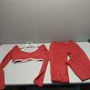 Workout Sets for Women 2 Piece Outfits Seamless High Waist Leggings Yoga Long Sleeve Crop Tops Athletic Gym Sets (Medium, Red)