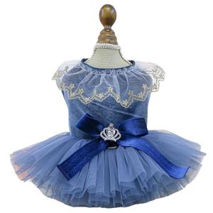 Fashion Sweet Puppy Dog Blingbling Princess Skirt Pet Dog Lace Cake Camisole Tutu Dress D-Navy S