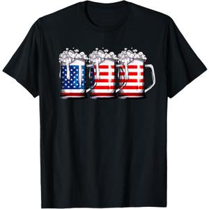 Beer American Flag 4th of July Men Women Merica Drinking USA T-Shirt (Small, Black)