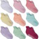 Zaples Baby Girls Non Slip Grip Ankle Socks with Anti Skid Soles for Infants Toddlers, Polychrome, Years 4-7