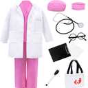 Doctor Costume for Kids Lab Coat & Scrubs Set with Accessories for Play & Dress-Up Age 3-12 (3-4T/110, Pink)