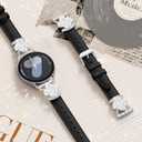 Leather Band for Samsung Galaxy Watch 7/6/5/4/ FE Band 40mm 44mm Women, Bling Leaf Clover Slim Watch Band Replacement Strap for Galaxy Watch 4/6 Classic/5 Pro/Active 2