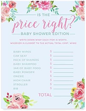 Andaz Press Pink Roses English Tea Party Tea Party Baby Shower Collection, is The Price Right Game Cards, 20-Pack, Games Activities and Decorations