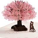 3 x Abodhu Valentines Day Card Pop Up Happy Anniversary Card for Her Wife Husband Him Couple Cherry Blossom Wedding Birthday Card 3D Paper Engagement Card Greeting Card Romantic Birthday Card