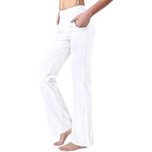 Keolorn Women's Bootcut Yoga Pants with Pockets High Waist Bootleg Yoga Workout Pants for Women M