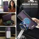 Wallet Case for Samsung Galaxy S25 Plus Compatible with Magsafe, 2-in-1 PU Leather Flip RFID Blocking Card Holder Stand Shockproof Magnetic Detachable Case for Galaxy S25 Plus, Retro Purple