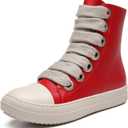MOFEEDOUKA Womens High Top Sneakers Thick Shoe Laces PU Leather Comfort Platform Walking Shoes with Zipper (8, Red Pu)