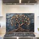fzxwyishu Tree of Life,Tempered Glass Backsplash For Kitchen Behind Stove,Easy to Clean Kitchen Sink Cover Splash Guard, Home Kitchen Dcor (grey, 30"x20"(76.2x50.8cm))