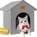 Outdoor Cat House, Cat Shelter Feral Pet Outside Waterproof Cat House for Outdoor/Indoor Cats, Insulated Cat Bed for All Seasons with Cozy Cushion, Easy to Assemble, Grey