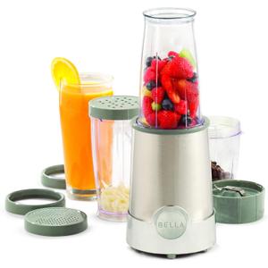 BELLA Personal Size Rocket Blender for Smoothies and Protein Shakes, Portable Juice Maker and Mini Food Processor and Grinder, 12 Piece, BPA Free Accessories, 240 W, Stainless Steel