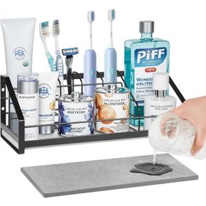Toothbrush Holder with Instant Drying Diatomite Base  Bathroom Countertop Organizer for Electric Toothbrush, Toothpaste, Sink Accessories  Waterproof Steel Toothbrush Stand for Bathroom Vanity
