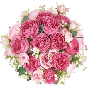 Mkono Peonies Artificial Flowers, Small Silk Flowers for Home Decor Indoor Fake Bouquet Faux Floral Arrangements Dining Table Centerpieces for Kitchen Party Decor Mixed Pink