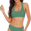 YELAIVP Women's Solid Racerback Athletic Bikinis Sporty Two Pieces Swimsuit Junior Teen Girls Sports Bathing Suits (Green, M)