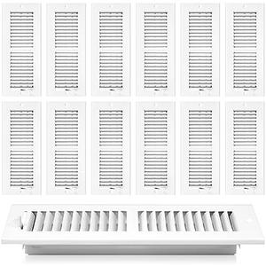 Zonon 12 Pcs 12 x 4 Inch Duct Opening Ceiling Register White Air Vent Covers for Wall 2 Way Steel Grill Air Supply Diffuser Inlet W/Manual Adjuster for Home Office Bathroom Sidewall