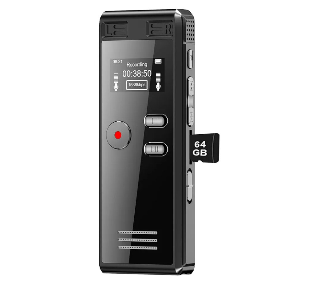 64GB Digital Voice Activated Recorder with Playback - 4552 Hours Audio Recording Device, 3072Kpbs HD Dual MIC Tape Recorder Device for Lecture A-B Repeat, MP3 Player, 64GB TF Card Included