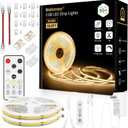 65.6ft COB LED Strip Light with Remote, 3000K Dimmable Bright Warm White Led Lights Strip, Flexible DC24V Led Tape Light for Bedroom, Kitchen, DIY Lighting (2 Rolls of 32.8ft)