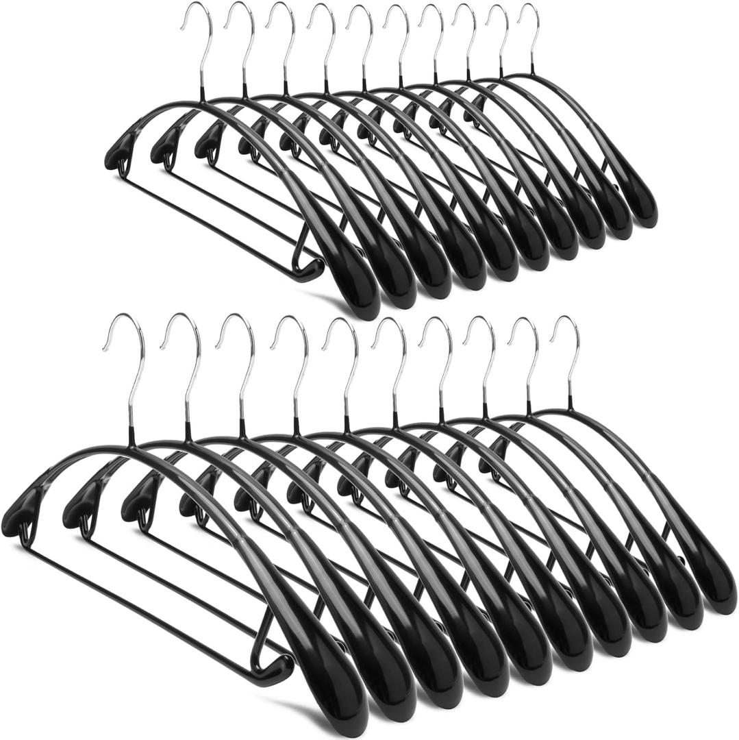 Nature Smile Non Slip PVC Coating Sweater Hangers,Dress Suit Coat Hangers,Wide Shoulder Bump Free Golf T Shirts Clothes Hangers (Black Color 20 Pack)