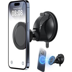 PROfezzion Magnetic Shower Mirror Phone Holder Reusable Suction Cup Phone Mount Compatible with iPhone 17 16 15 14 13 12 & All Phones, Rotating Stand for Glass Window Bathroom Kitchen, Black