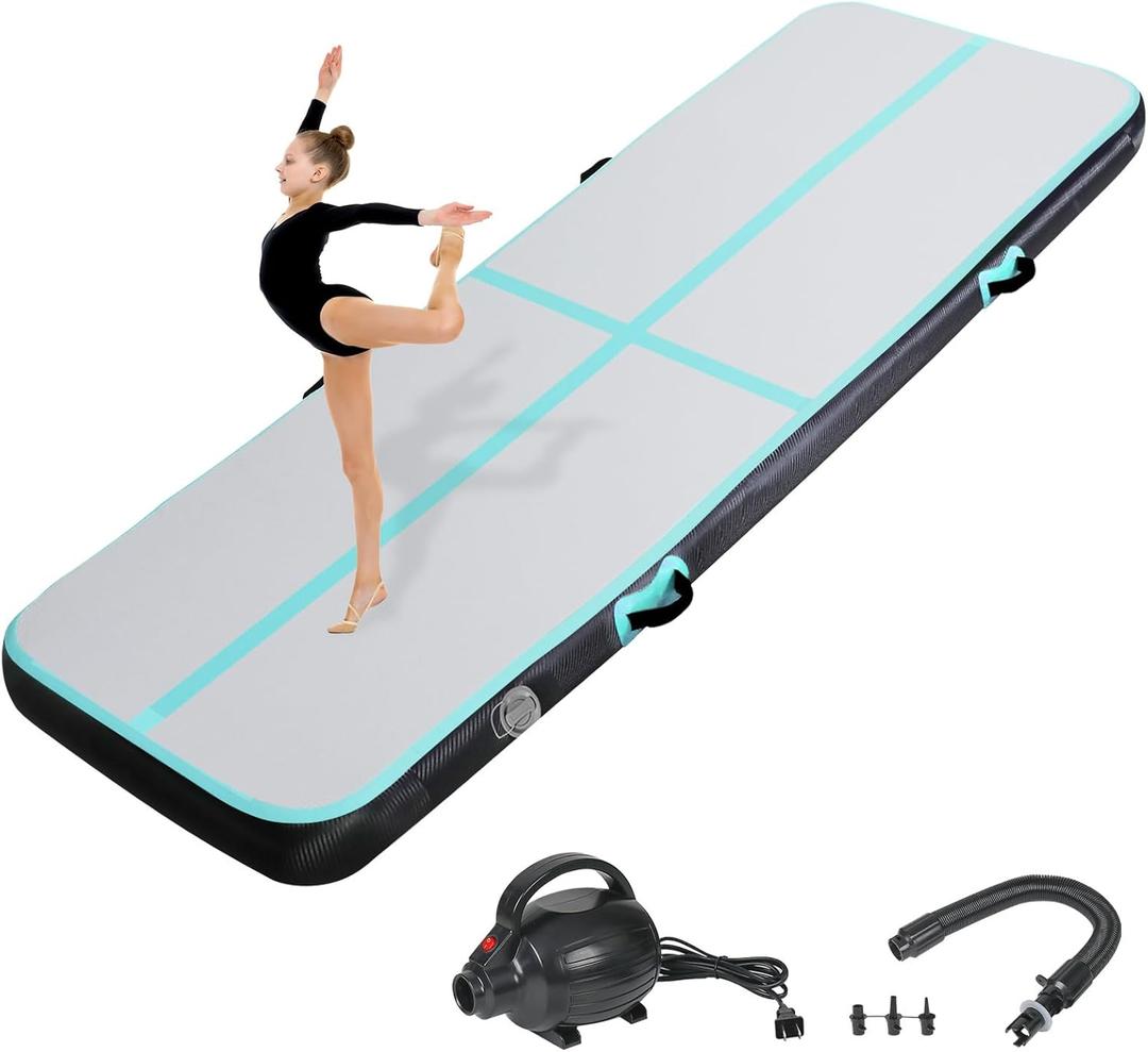 Inflatable Gymnastics Air Tumbling Track Mat 6ft 10ft 13ft 16ft 20ft, Air Tumble Track Mat with Electric Air Pump for Kids Adults Home Outdoor Training Cheerleader Yoga Water Park (10ft*3.3ft*4in(3*1*0.1m), Green Black)