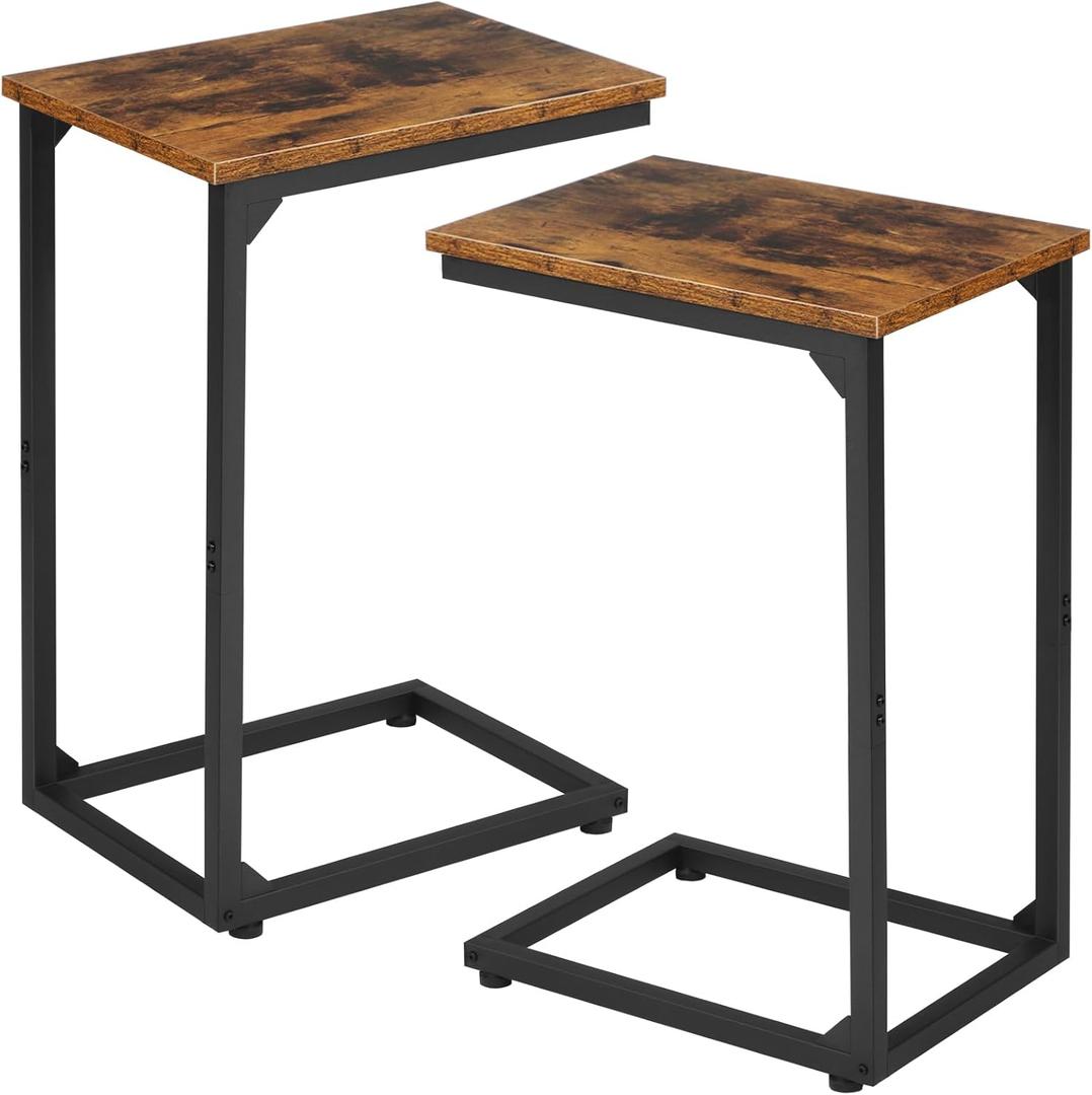 AMHANCIBLE C Shaped End Table Set of 2, Couch Side Table that Slide Under, Measuring just 11.41” D x 23.22” H, flat top (15.35” W)