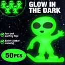 50 Pcs Glow in the Dark Mini Alien Figures Small Tiny Small Aliens Figurine Miniatures for Space Party Favors Hide and Prank Bulk Gifts Goodie Bag Fillers Stocking Stuffer (White)