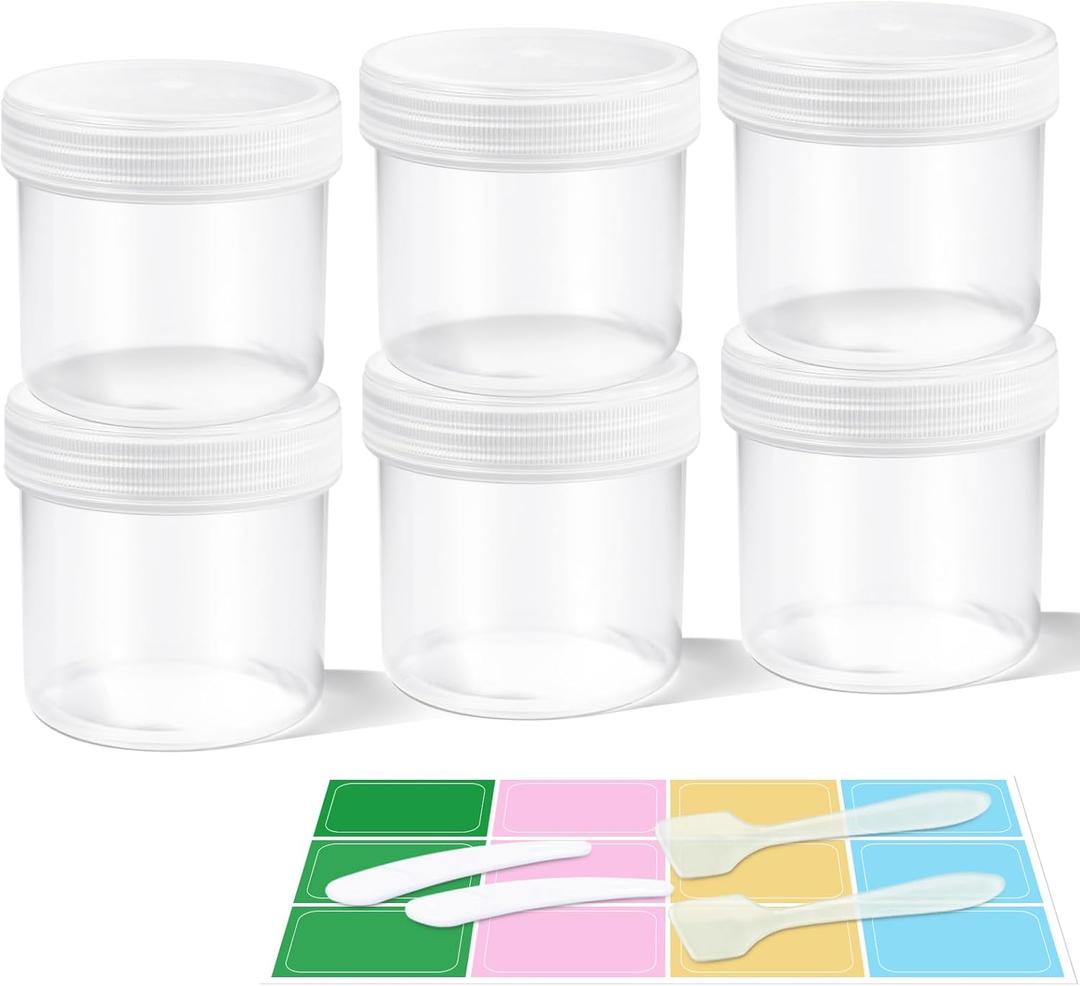 DEMORA Small Travel Containers Plastic Jars with Lids for Creams, Refillable TSA Approved Travel Size Containers for Lotion Makeup Cosmetic Toiletries Ointments, PP, BPA Free (Clear, 3.4 oz, 6 Pcs)