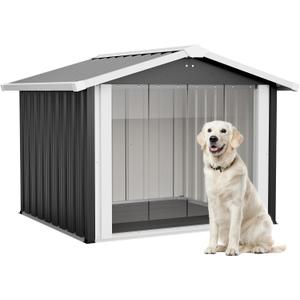Metal Dog House for Large Dogs, Durable Waterproof Dog Kennel with Steel Frame, Removable Floor, Easy to Assemble(Grey, 35.8''L×39.7''W×33.3''H)