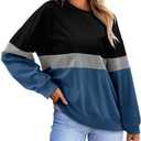 KISSMODA Womens Casual Long Sleeve Sweatshirts Color Block/Solid Tops Corduroy Crewneck Tunic Pullover with Pockets (Black, L)