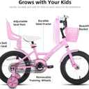 KEANO Zinnia 16 Inch Kids Bike for Girls Ages 4-6 Years, 16 Inch Girls' Bikes with Training Wheels, Streamers, Basket and Doll Seat, Children Bicycles Pink