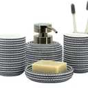 ZCCZ Black and White Bathroom Accessories Set, 4 Pieces - Toothbrush Holder, Soap Dispenser, Vanity Tray, Tumbler - Countertop Organizer for Bathroom Decor - Modern Accessory Set for Home and Office