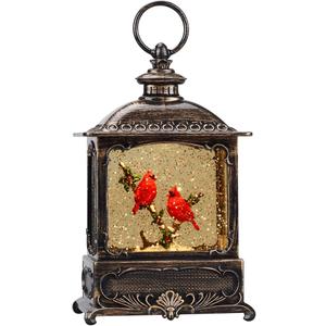 Cardinal Snow Globe Christmas Decorations Lantern, Glittering Lighted Plug-in, 3 AA Battery Operated & USB Powered, Cardinal Snow Globe Lantern for Christmas Home Decoration and Gift