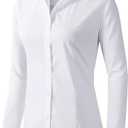 Beninos Womens Dress Shirts Long Sleeve Button Down Shirt Work Wear (White, M)