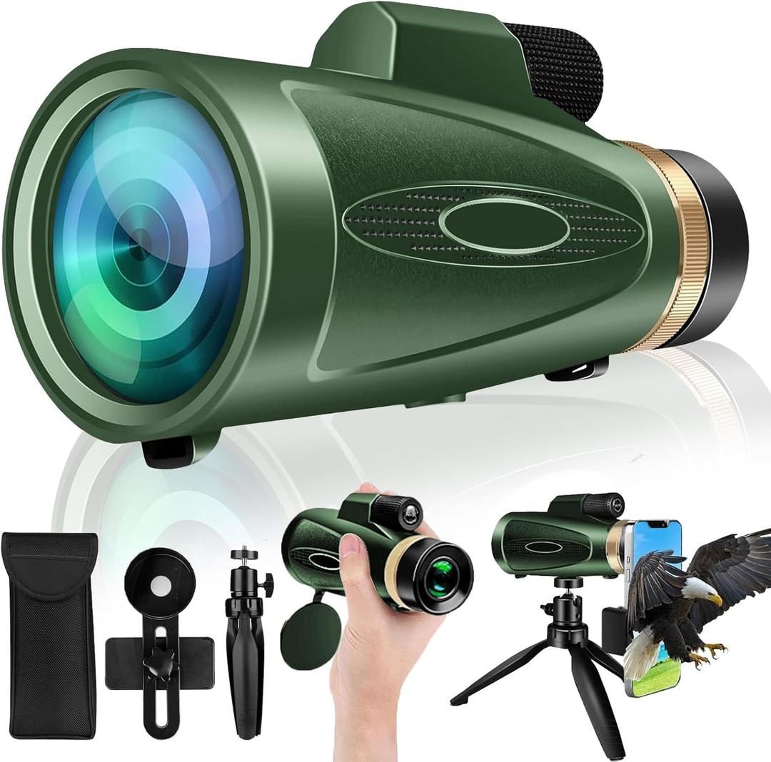 80X100 HD Monocular Telescope, High Powered BAK-4 Prism Compact Monoculars for Adults, Larger Vision Monocular for Bird Watching Hunting Hiking Camping Travelling, Green