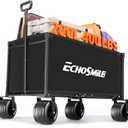 EchoSmile Collapsible Wagon Cart for Camping & Beach - Heavy Duty 400lbs Capacity All-Terrain Cart with Wide Wheels, Portable Folding Utility Wagon for Grocery, Garden, Sports,Black