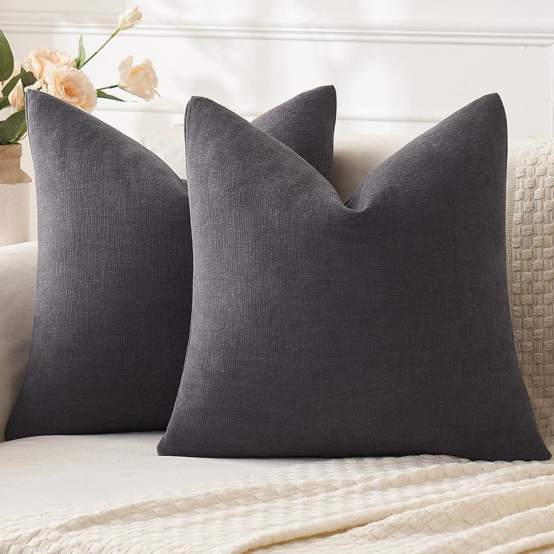 MIULEE Dark Grey Couch Pillow Covers 20x20 Inch, Set of 2 Soft Chenille Decorative Square Throw Pillow Covers Farmhouse for Sofa Living Room Bed