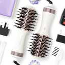 Travel Dual Voltage Hair Dryer Brush 4-IN-1 Portable Mini Hot Air Blow Dryer Straightener & Curler Brush, Titanium Round Blowout Styler Volumizer Tools, 110/240V US/EU/UK Plug for International Travel (Nacre White & Ros Gold)
