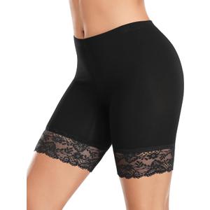 DERCA Womens Lace Slip Shorts for Under Dresses Anti Chafing Underwear Mid Thigh Boyshorts Panties Under Skirts (Medium, #1 Lace-black)