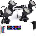 SHOYO Color Changing Pond Lights, 12W LED Spot Lights IP68 Waterproof Underwater Multi-Color Dimmable Memory Fountain Spotlights for Outdoor Halloween Landscape Decor, Set of 4