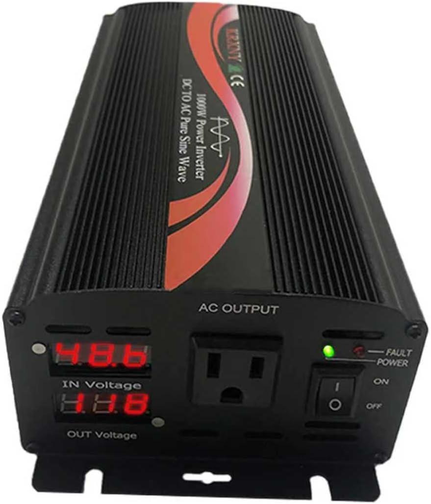 KRXNY 1000W Pure Sine Wave Power Inverter 48V DC to 110V 120V AC 60HZ with LED Display US Output Socket for RV Camping Home Solar