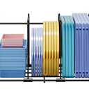 Food Container Lid Organizer, Large Capacity Adjustable 4 Dividers Detachable Lid Organizer Rack for Kitchen Cabinets, Drawers, Plastic Lid Organizer For Pantry Shelves, Cupboards, Black (1-Tier)