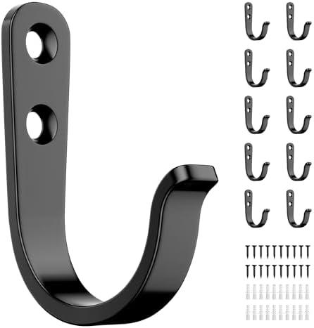 jockcaras 10Pcs Wall Hooks for Bathroom, Kitchen, Closet, and Garage - Black Metal Hooks for Hanging Coats, Towels, Hats, Keys, Bags, and Coffee Cups - Holds Up to 40 lbs