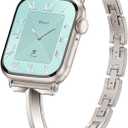Missair Thin Band Compatible with Apple Watch 38mm 40mm 41mm 42mm 44mm 45mm 46mm 49mm for Women, Slim Bracelet Designer Dressy Stainless Steel Metal Strap for iWatch Series 11 10 9 8 7 6 5 4 SE Ultra (Starlight)