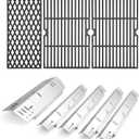 Criditpid Grill Replacement Parts for Dyna-Glo 5 Burner DGH474CRP DGH485CRP DGH483CRP, Stainless Steel Heat Plate Shields and Cast Iron Cooking Grates for Dyna-Glo 4 Burner DGH450CRP.