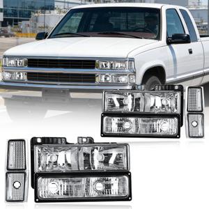 Headlight Assembly, Compatible with 1994-1998 Chevy Silverado Tahoe Suburban C10, Fit for 1994-1998 Chevy C/K 1500 2500 3500, Fit 1994 Blazer Headlamp Chrome Housing Clear Reflector