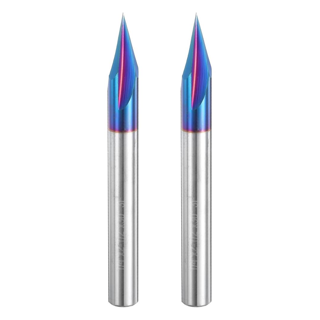 uxcell 2 Pcs 30 Degree V Groove Engraving Router Bit for CNC Tip and 3 Flutes 1/4 Inch Shank Carving Bit Nano Coated Carbide End Mill for Carving Engraving